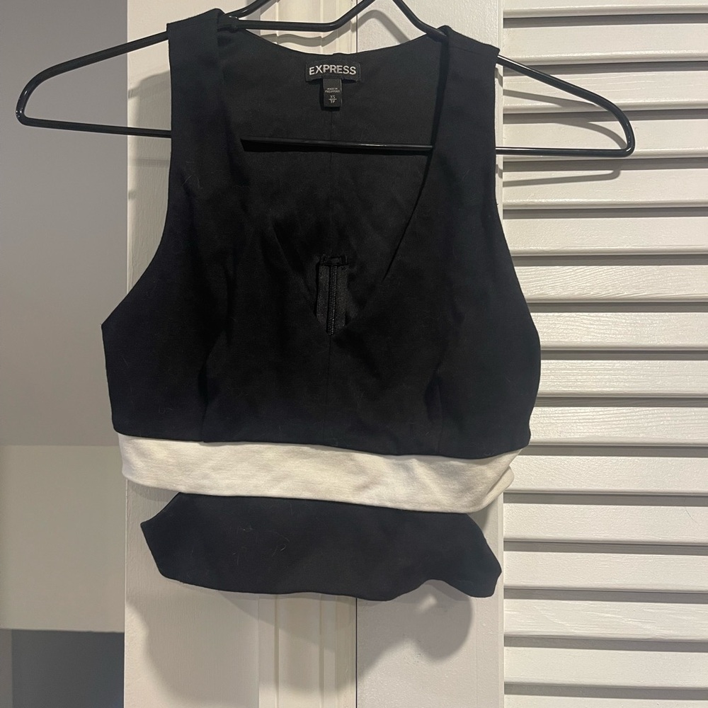 Express Black and White V-Neck Cropped Tank